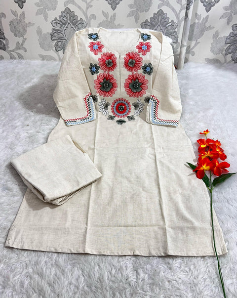 Cotton Embroidered Kurta With Pants – Mridula