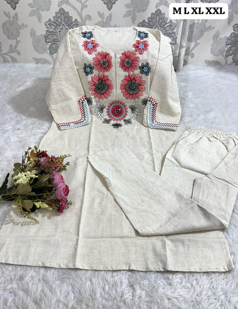 Cotton Embroidered Kurta With Pants – Mridula
