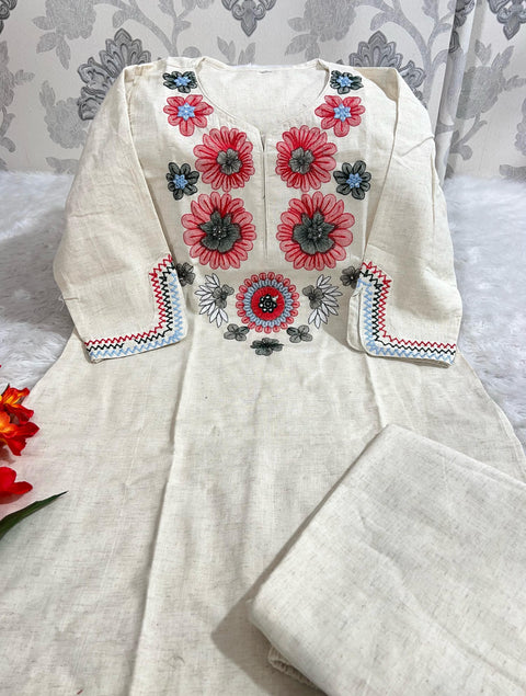 Cotton Embroidered Kurta With Pants – Mridula