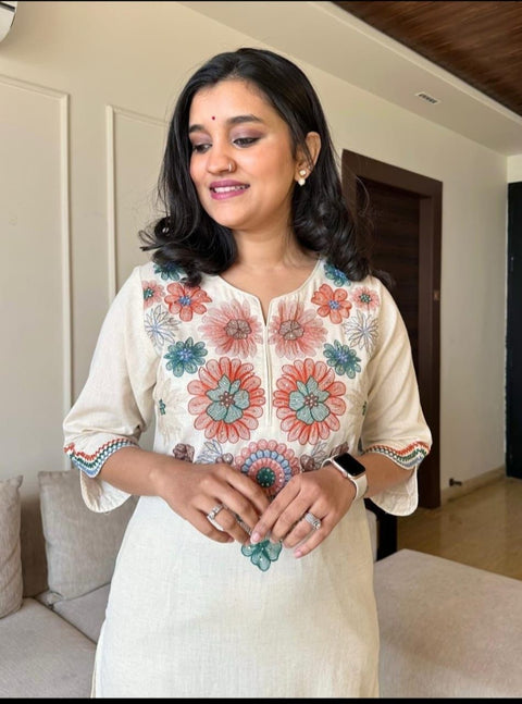 Cotton Embroidered Kurta With Pants – Mridula