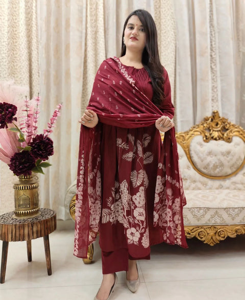 Luxury party wear with heavy embroidery and fully sticked gown suit and dupatta
