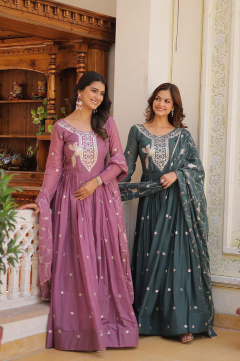 Printed Rayon Blend Stitched Anarkali Gown