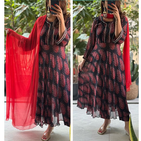 Designer Rayon Fabric Gown With Duppata
