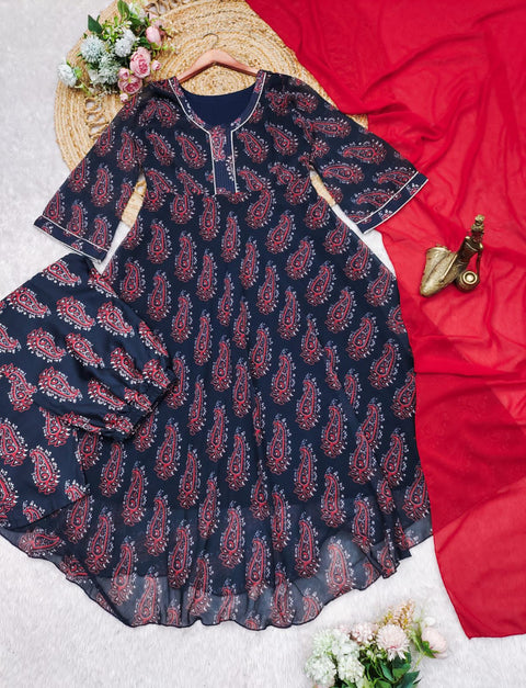 Designer Rayon Fabric Gown With Duppata