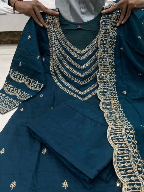 Multicoloured print with work and Dupatta