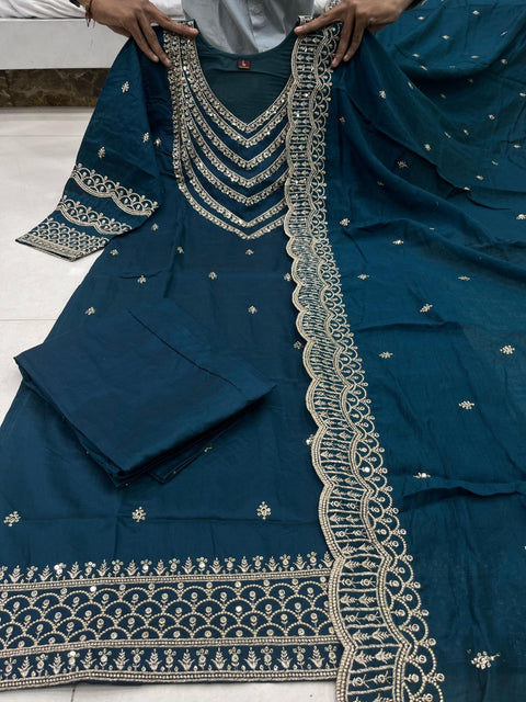Multicoloured print with work and Dupatta