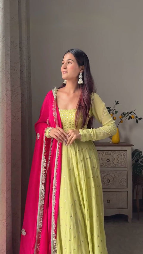 Tranding Georgette Stitched anarkali Gown Full Ghera with duptta