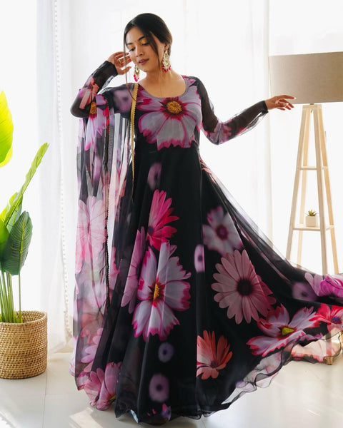 Stylish Desginger Comfortable Fit Daily Wear Printed Georgette Anarkali gown