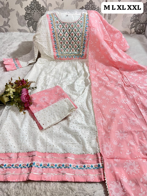 Heavy embrioday Naira Cut Kurti with Pant