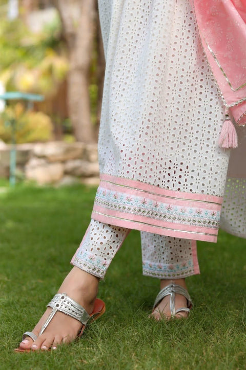 Heavy embrioday Naira Cut Kurti with Pant