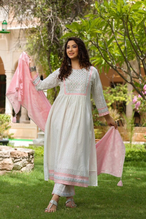 Heavy embrioday Naira Cut Kurti with Pant