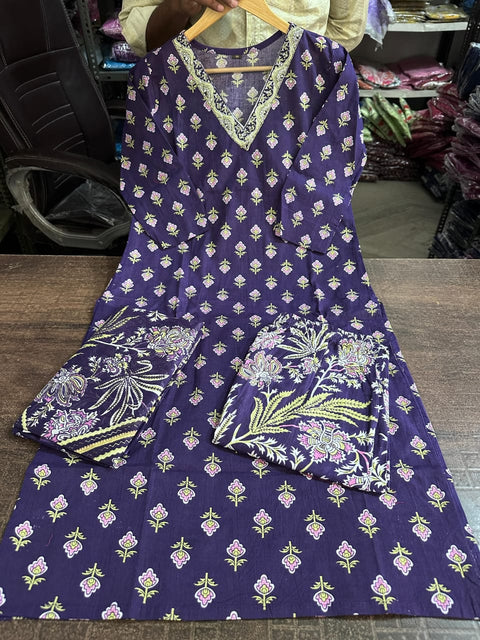 Jaipuri pure cotton kurti set with bottom and dupatta