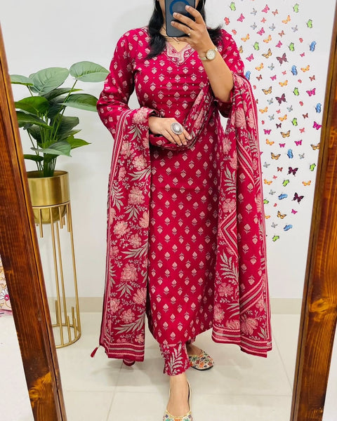 Jaipuri pure cotton kurti set with bottom and dupatta
