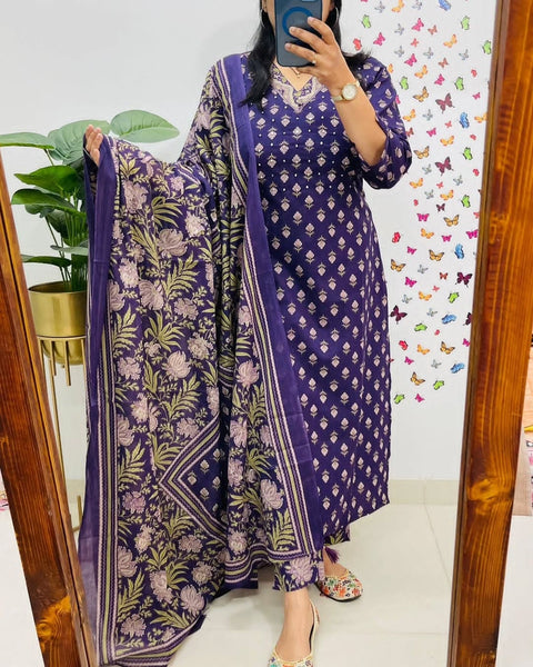 Jaipuri pure cotton kurti set with bottom and dupatta