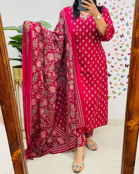 Jaipuri pure cotton kurti set with bottom and dupatta