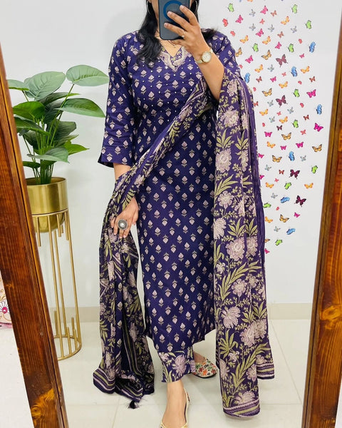 Jaipuri pure cotton kurti set with bottom and dupatta