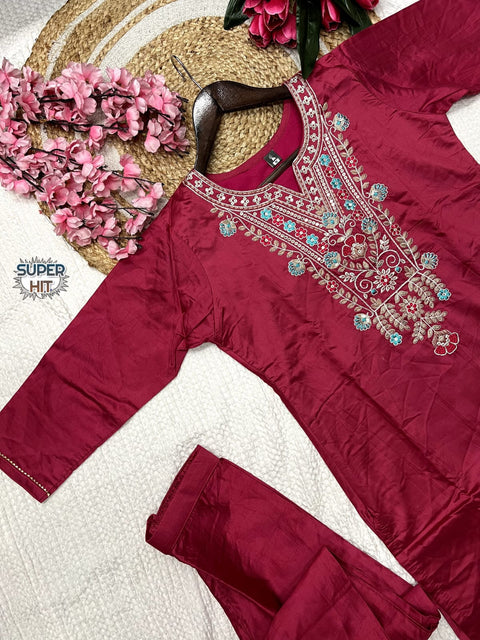 Maroon Pakistani Style Kurti suit