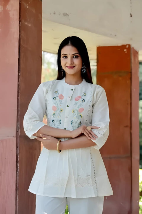 Pure Cotton Khadi Embroidery And Handwork Top