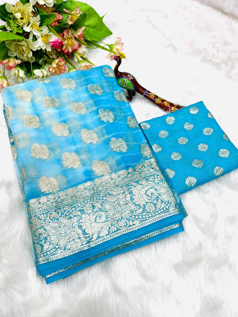 Viscose Georgette Saree With Running Contrast Blouse