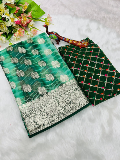 Viscose Georgette Saree With Running Contrast Blouse