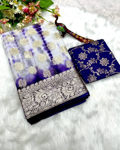 Viscose Georgette Saree With Running Contrast Blouse