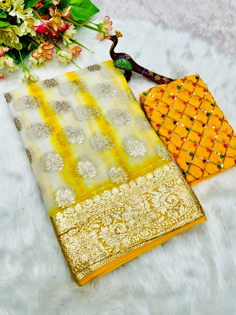 Viscose Georgette Saree With Running Contrast Blouse
