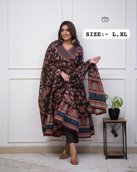 Rayon Printed Women Kurti Suit With Golden Patta Dupatta