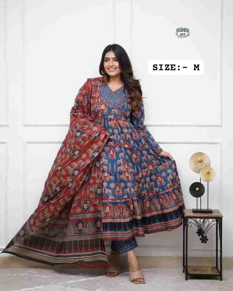 Rayon Printed Women Kurti Suit With Golden Patta Dupatta