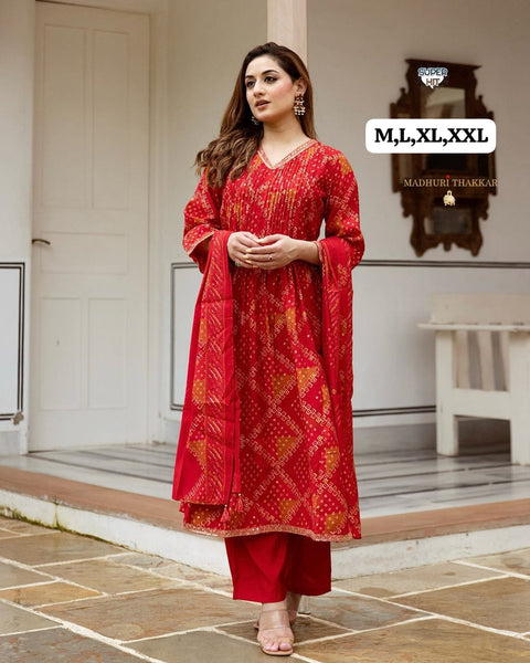 Rayon Printed Women Kurti Suit With Golden Patta Dupatta