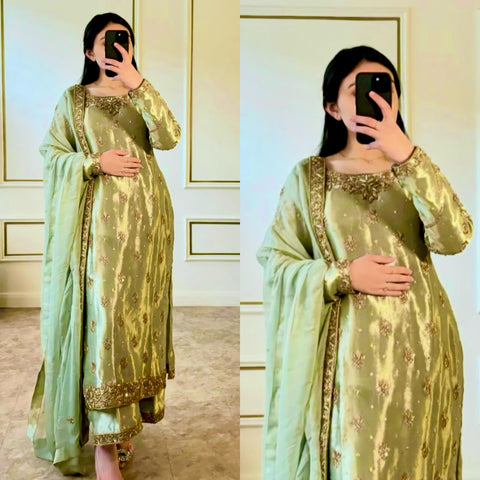 Đěsigner Party Wear Look Pur Chinon Silk Top Plazzo & Dupatta Suit