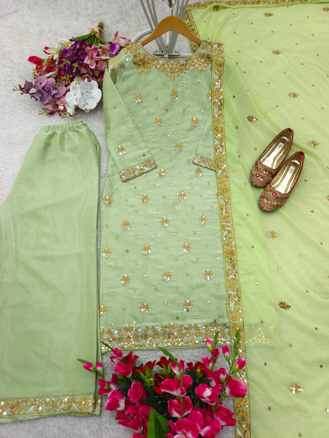 Đěsigner Party Wear Look Pur Chinon Silk Top Plazzo & Dupatta Suit