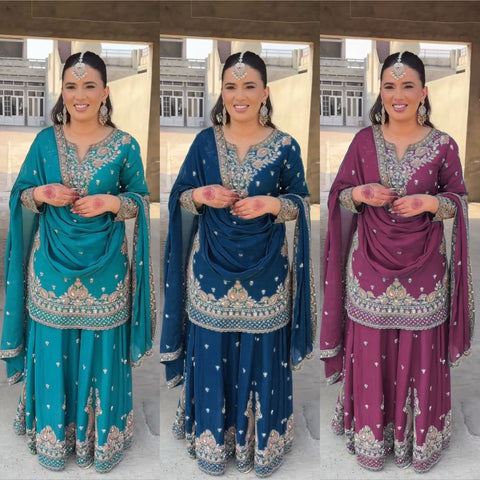 New Designer Collection in Pure Georgette With Heavy Embroidery Work Stitched Suit