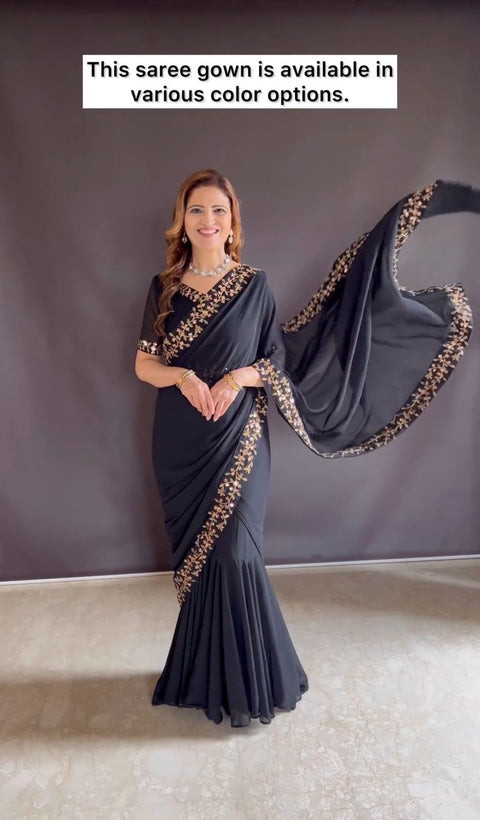 Ready To Wear Saree,Trending Gown Saree,Faux Geprgette Ready To Wear