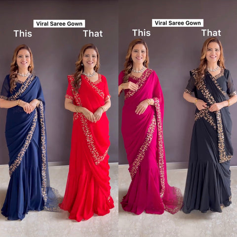 Ready To Wear Saree,Trending Gown Saree,Faux Geprgette Ready To Wear