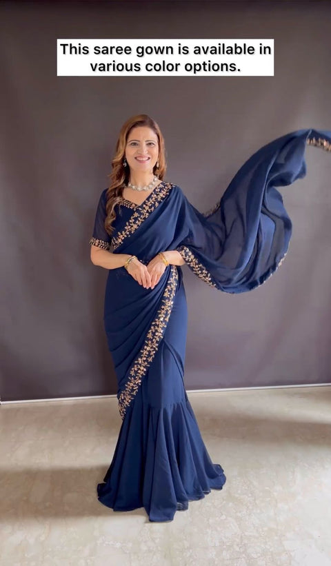 Ready To Wear Saree,Trending Gown Saree,Faux Geprgette Ready To Wear