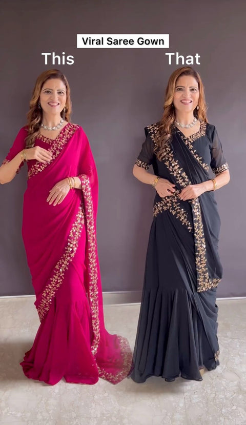 Ready To Wear Saree,Trending Gown Saree,Faux Geprgette Ready To Wear