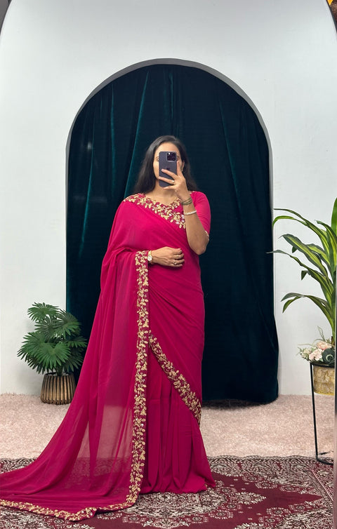 Ready To Wear Saree,Trending Gown Saree,Faux Geprgette Ready To Wear