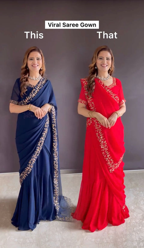 Ready To Wear Saree,Trending Gown Saree,Faux Geprgette Ready To Wear