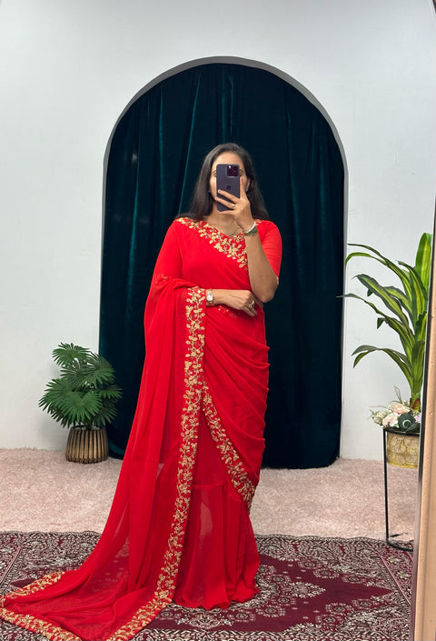 Ready To Wear Saree,Trending Gown Saree,Faux Geprgette Ready To Wear