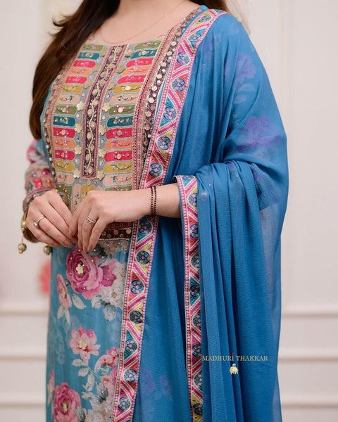 Modal Satin Kurti and Santoon Palazzo with Graceful Nazneen Dupatta