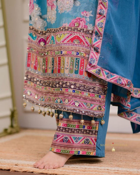 Modal Satin Kurti and Santoon Palazzo with Graceful Nazneen Dupatta