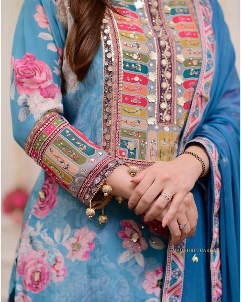 Modal Satin Kurti and Santoon Palazzo with Graceful Nazneen Dupatta