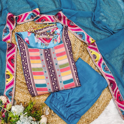 Modal Satin Kurti and Santoon Palazzo with Graceful Nazneen Dupatta
