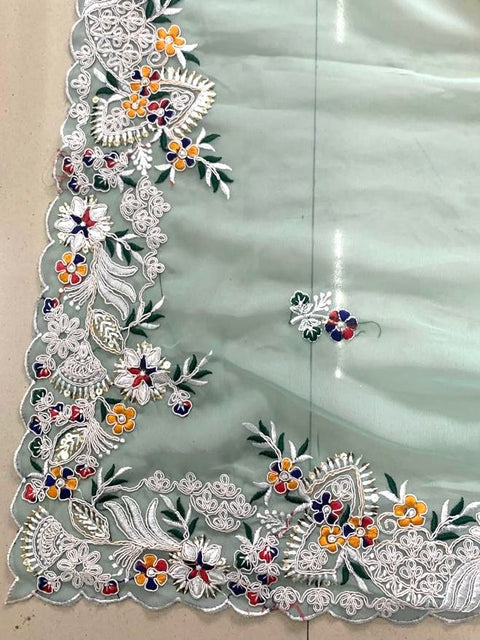 Sky Blue Wedding Saree With Heavy Coding Embroidery and Sequence Work