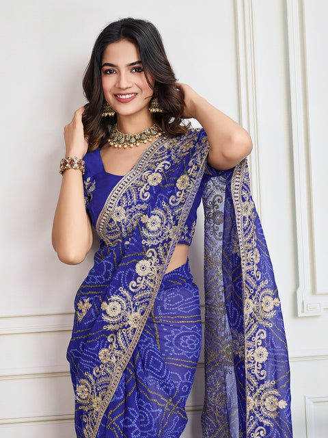 Georgette Embroidered Sari with Shimmering Sequins & Threads
