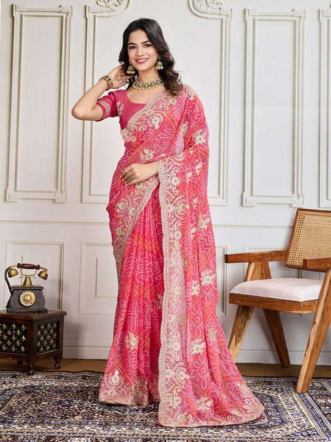 Georgette Embroidered Sari with Shimmering Sequins & Threads