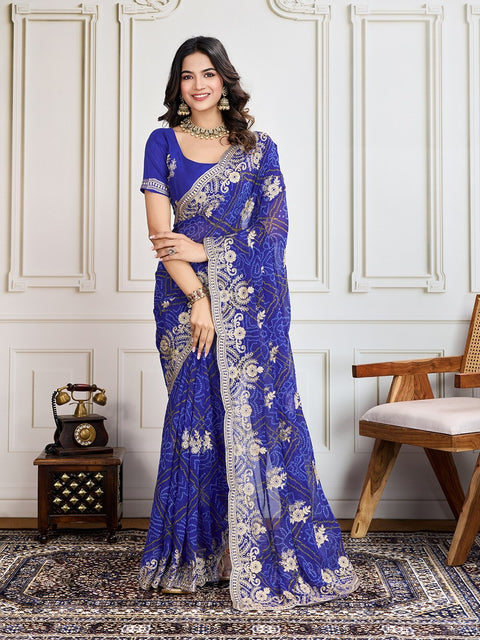 Georgette Embroidered Sari with Shimmering Sequins & Threads