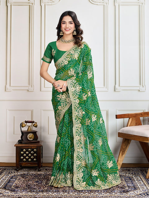 Georgette Embroidered Sari with Shimmering Sequins & Threads