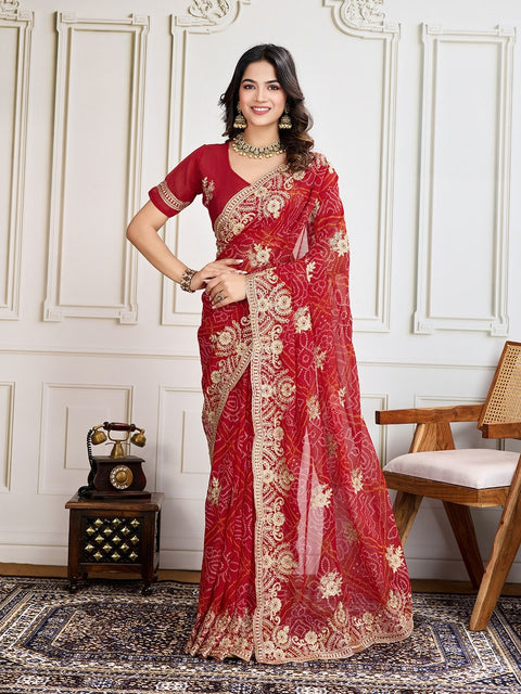 Georgette Embroidered Sari with Shimmering Sequins & Threads