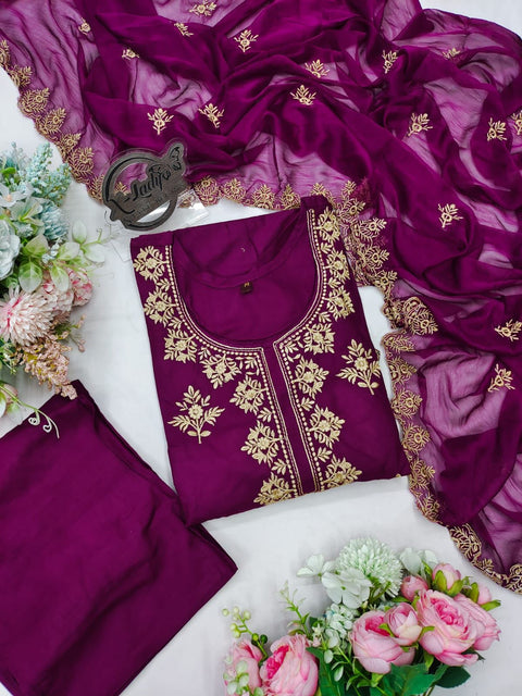 Affordable Trendy Party Wear Chinnnon Silk Suit